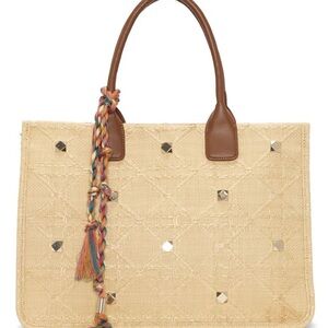 Vince Camuto Cream and Brown Tote with Leather Handles